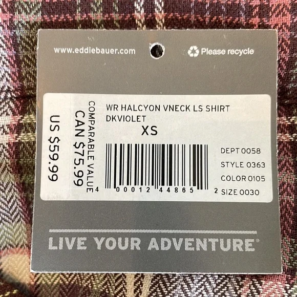 NWOT Eddie Bauer V-Neck Long sleeve Plaid button-down Shirt Violet XS - Picture 6 of 6